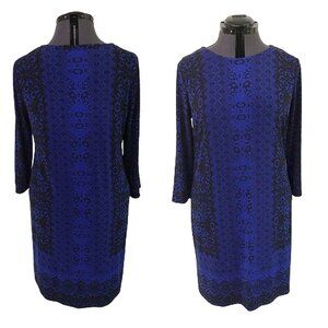 Covington Dress Blue Black Print Jersey Half Sleeve Size L